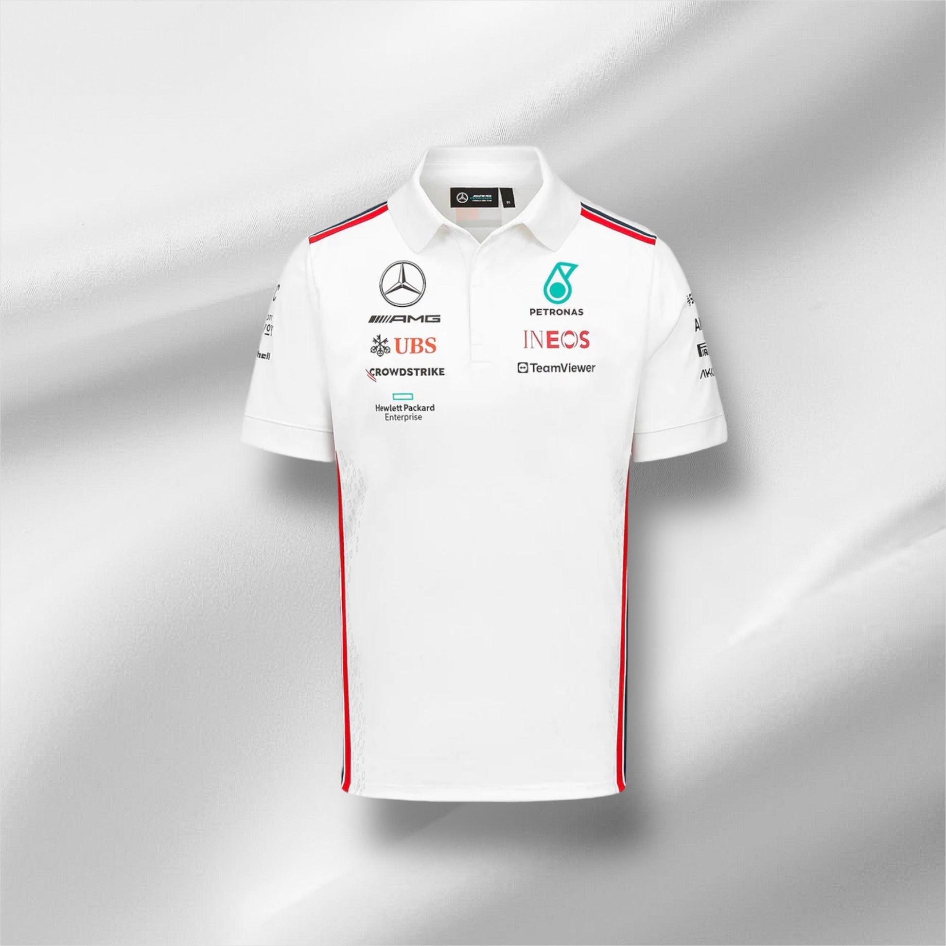 Weißes Poloshirt des Mercedes-Teams 2023