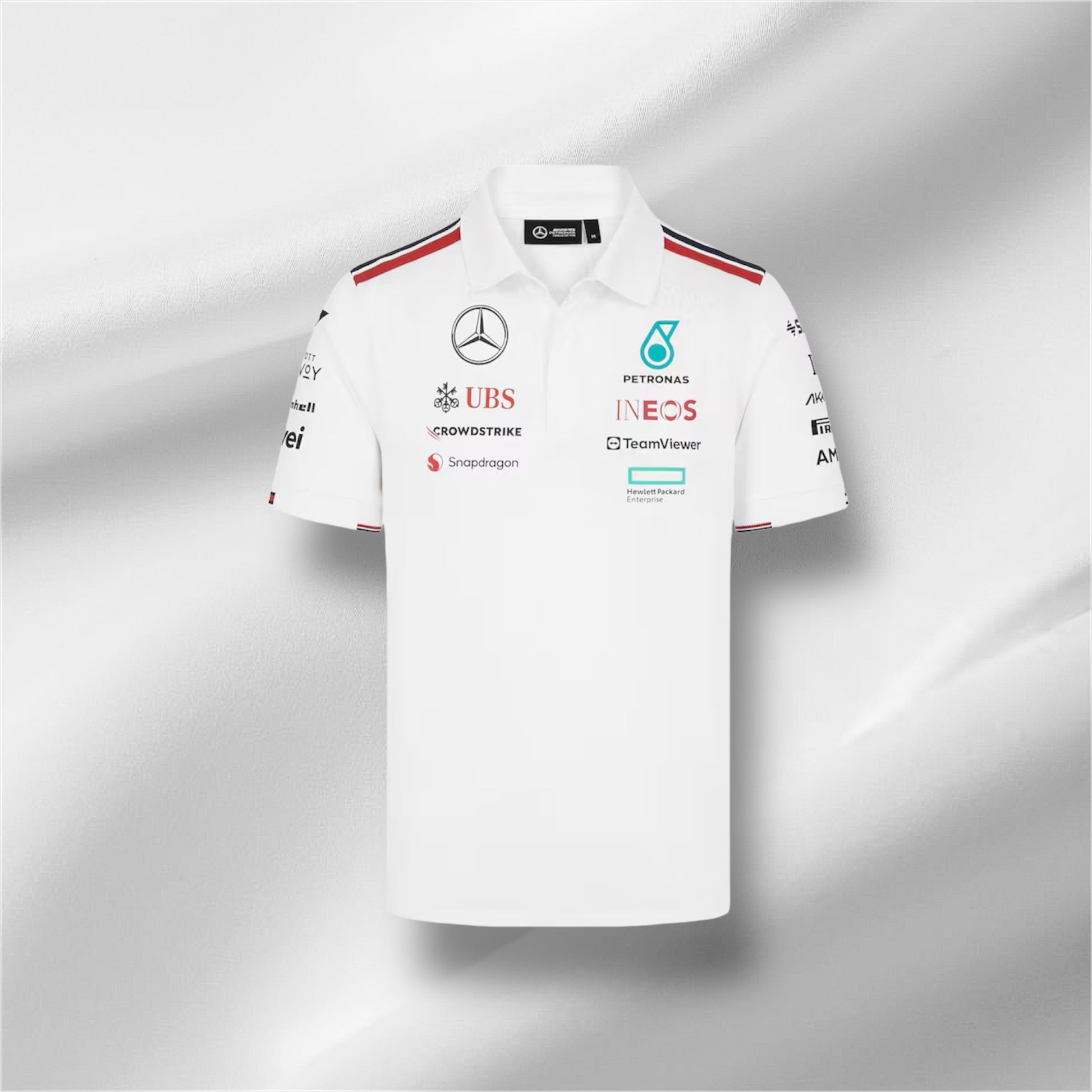 Weißes Poloshirt des Mercedes-Teams 2024