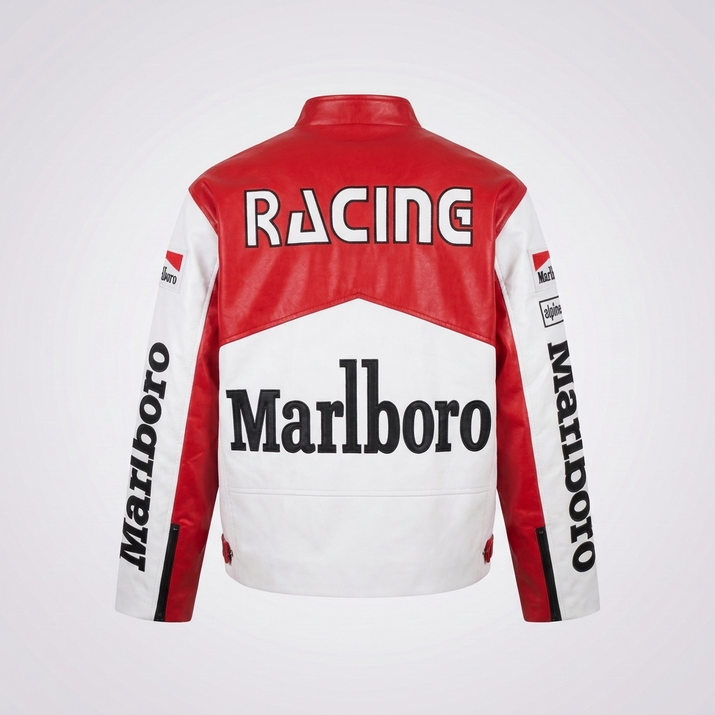 White MB Leather Racing Jacket - Back