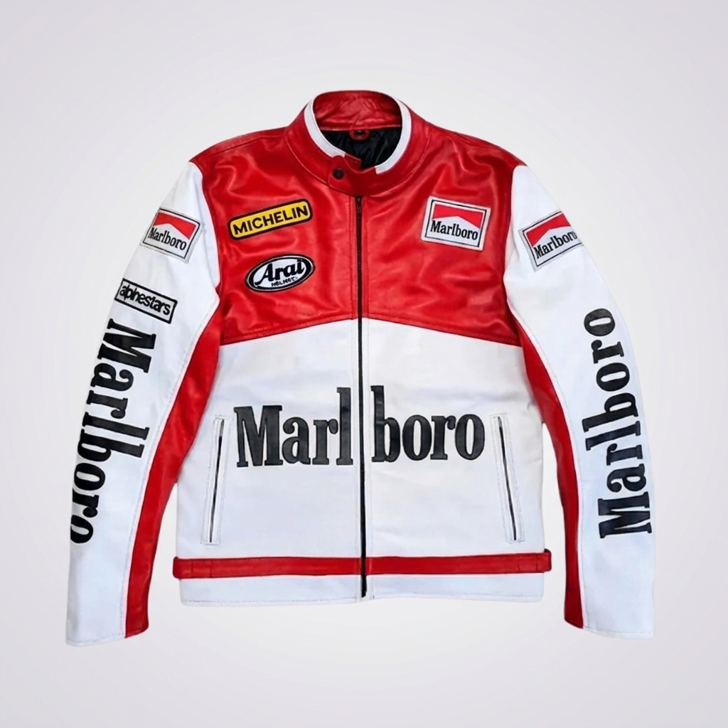 White MB Leather Racing Jacket - Front