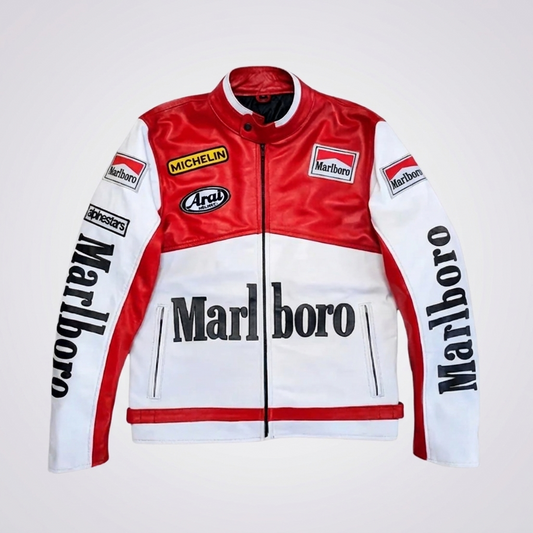White MB Leather Racing Jacket - Front